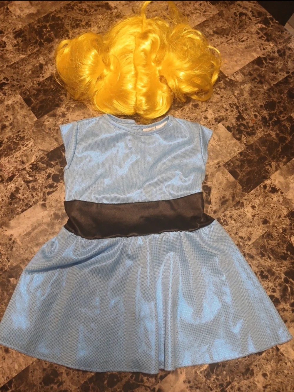 Cartoon Network Light Blue Dress with Black Sash and Yellow Wig